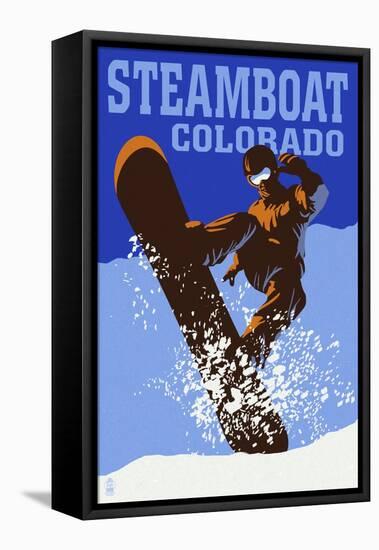 Steamboat, Colorado - Colorblocked Snowboarder-Lantern Press-Framed Stretched Canvas