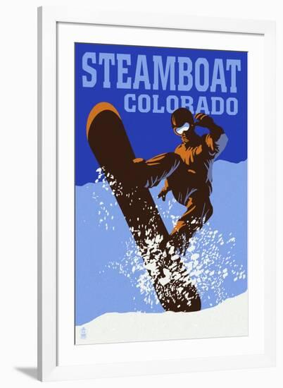 Steamboat, Colorado - Colorblocked Snowboarder-Lantern Press-Framed Art Print