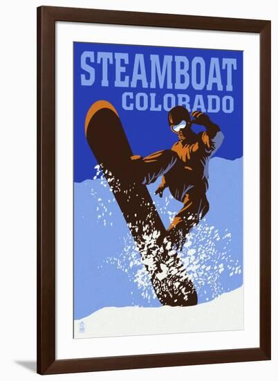 Steamboat, Colorado - Colorblocked Snowboarder-Lantern Press-Framed Art Print