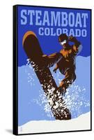 Steamboat, Colorado - Colorblocked Snowboarder-Lantern Press-Framed Stretched Canvas