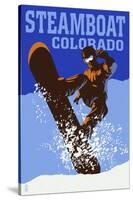 Steamboat, Colorado - Colorblocked Snowboarder-Lantern Press-Stretched Canvas