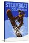 Steamboat, Colorado - Colorblocked Snowboarder-Lantern Press-Stretched Canvas