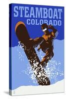 Steamboat, Colorado - Colorblocked Snowboarder-Lantern Press-Stretched Canvas