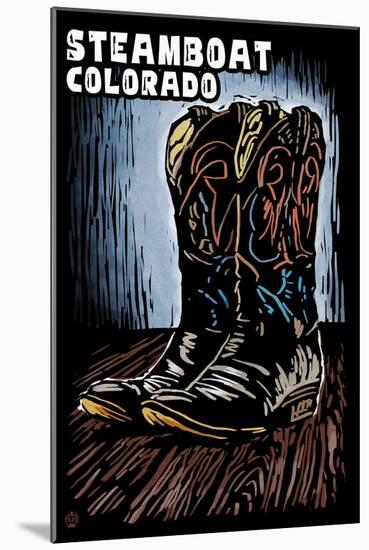 Steamboat, Colorado - Cowboy Boots - Scratchboard-Lantern Press-Mounted Art Print