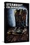 Steamboat, Colorado - Cowboy Boots - Scratchboard-Lantern Press-Stretched Canvas