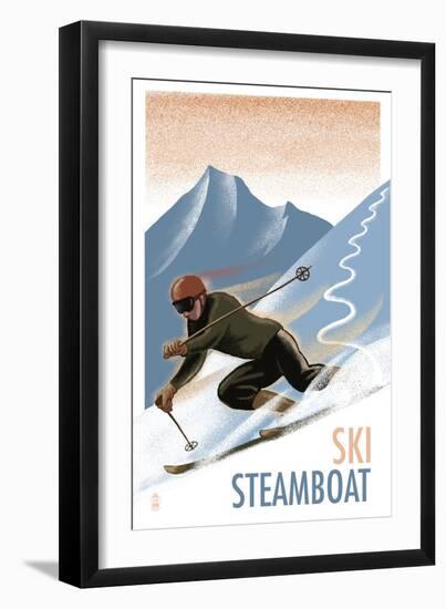 Steamboat, Colorado - Downhill Skier Lithography Style-Lantern Press-Framed Art Print