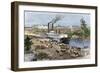 Steamboat Loading Cotton on Buffalo Bayou, Connected to the Gulf of Mexico, Houston, Texas, 1870s-null-Framed Giclee Print