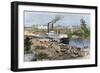 Steamboat Loading Cotton on Buffalo Bayou, Connected to the Gulf of Mexico, Houston, Texas, 1870s-null-Framed Giclee Print