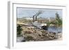 Steamboat Loading Cotton on Buffalo Bayou, Connected to the Gulf of Mexico, Houston, Texas, 1870s-null-Framed Giclee Print