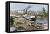 Steamboat Loading Cotton on Buffalo Bayou, Connected to the Gulf of Mexico, Houston, Texas, 1870s-null-Framed Stretched Canvas