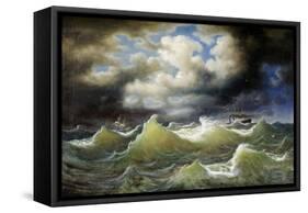 Steamboat on Stormy Water-Johan Knutson-Framed Stretched Canvas