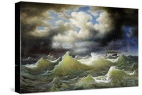 Steamboat on Stormy Water-Johan Knutson-Stretched Canvas