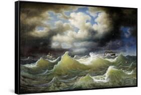 Steamboat on Stormy Water-Johan Knutson-Framed Stretched Canvas