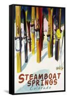Steamboat Springs, CO - Colorful Skis-Lantern Press-Framed Stretched Canvas