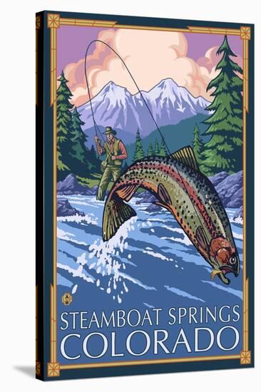 Steamboat Springs, Colorado, Angler Fisherman-Lantern Press-Stretched Canvas