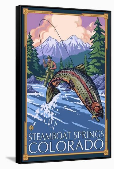 Steamboat Springs, Colorado, Angler Fisherman-Lantern Press-Framed Stretched Canvas