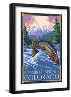 Steamboat Springs, Colorado, Angler Fisherman-Lantern Press-Framed Art Print