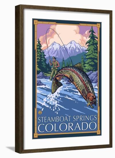 Steamboat Springs, Colorado, Angler Fisherman-Lantern Press-Framed Art Print