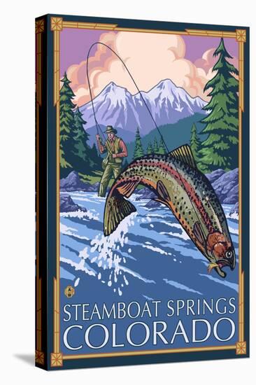 Steamboat Springs, Colorado, Angler Fisherman-Lantern Press-Stretched Canvas