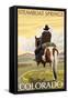 Steamboat Springs, Colorado, Cowboy on Horseback-Lantern Press-Framed Stretched Canvas