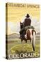 Steamboat Springs, Colorado, Cowboy on Horseback-Lantern Press-Stretched Canvas