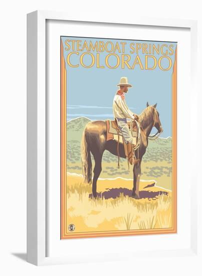 Steamboat Springs, Colorado, Cowboy Side View-Lantern Press-Framed Art Print