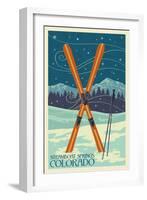 Steamboat Springs, Colorado - Crossed Skis-Lantern Press-Framed Art Print