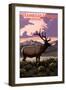 Steamboat Springs, Colorado - Elk and Sunset-Lantern Press-Framed Art Print