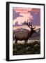 Steamboat Springs, Colorado - Elk and Sunset-Lantern Press-Framed Art Print