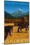 Steamboat Springs, Colorado - Horses and Barn-Lantern Press-Mounted Art Print