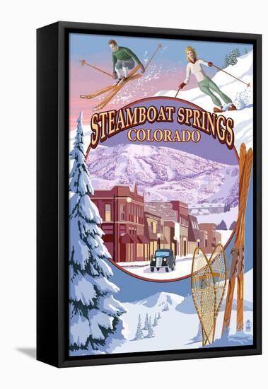 Steamboat Springs, Colorado Montage-Lantern Press-Framed Stretched Canvas