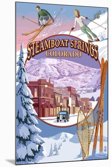 Steamboat Springs, Colorado Montage-Lantern Press-Mounted Art Print