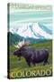 Steamboat Springs, Colorado, Moose and Mountain-Lantern Press-Stretched Canvas