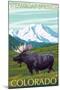 Steamboat Springs, Colorado, Moose and Mountain-Lantern Press-Mounted Art Print