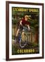 Steamboat Springs, Colorado - Mountain Biker in Trees-Lantern Press-Framed Art Print