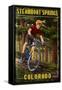 Steamboat Springs, Colorado - Mountain Biker in Trees-Lantern Press-Framed Stretched Canvas