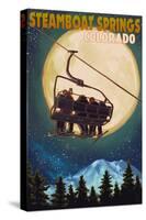 Steamboat Springs, Colorado - Ski Lift and Full Moon-Lantern Press-Stretched Canvas