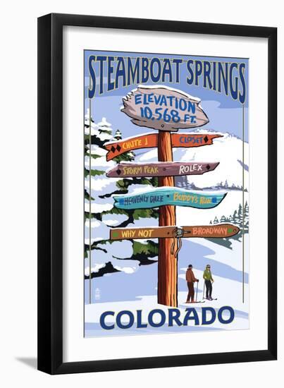 Steamboat Springs, Colorado - Ski Run Signpost-Lantern Press-Framed Art Print