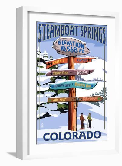 Steamboat Springs, Colorado - Ski Run Signpost-Lantern Press-Framed Art Print