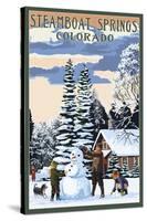 Steamboat Springs, Colorado - Snowman Scene-Lantern Press-Stretched Canvas