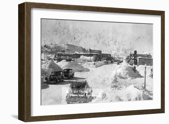 Steamboat Springs, Colorado - Snowy Street Scene-Lantern Press-Framed Art Print