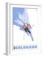 Steamboat Springs, Colorado, Stylized Skier-Lantern Press-Framed Art Print