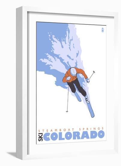 Steamboat Springs, Colorado, Stylized Skier-Lantern Press-Framed Art Print