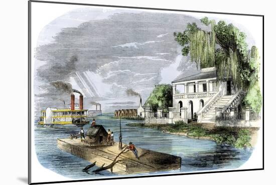 Steamboats and a Raft Passing a Sugar Plantation on the Mississippi River, 1850s-null-Mounted Giclee Print