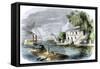 Steamboats and a Raft Passing a Sugar Plantation on the Mississippi River, 1850s-null-Framed Stretched Canvas