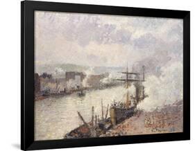 Steamboats in the Port of Rouen, 1896-Camille Pissarro-Framed Premium Giclee Print