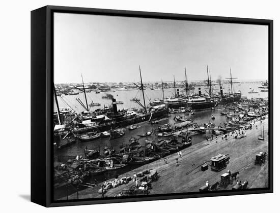 Steamer Ships in Calcutta Harbor-null-Framed Stretched Canvas