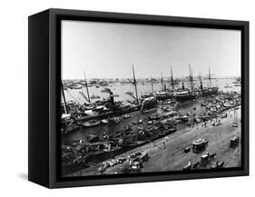 Steamer Ships in Calcutta Harbor-null-Framed Stretched Canvas