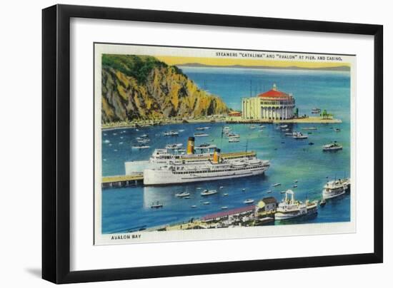 Steamers Catalina and Avalon at Pier, and Casino - Catalina Island, CA-Lantern Press-Framed Art Print