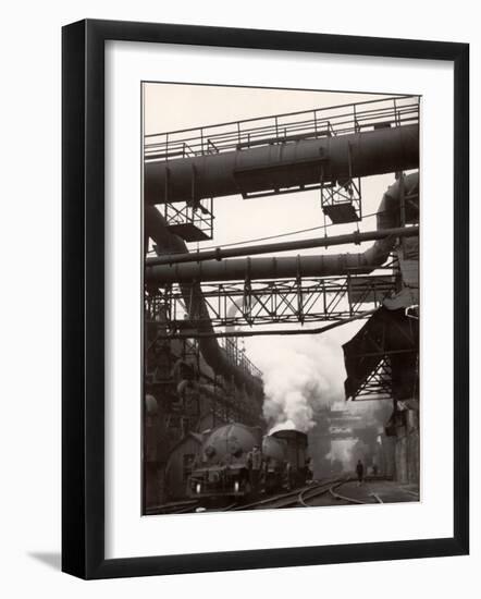 Steaming Hot Steel Slag Being Poured into Freight Cars on Railroad Siding at Steel Plant-Margaret Bourke-White-Framed Photographic Print